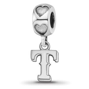 Kazi Luxury Sterling Silver Rhodium-plated LogoArt Texas Rangers T on Heart Bead